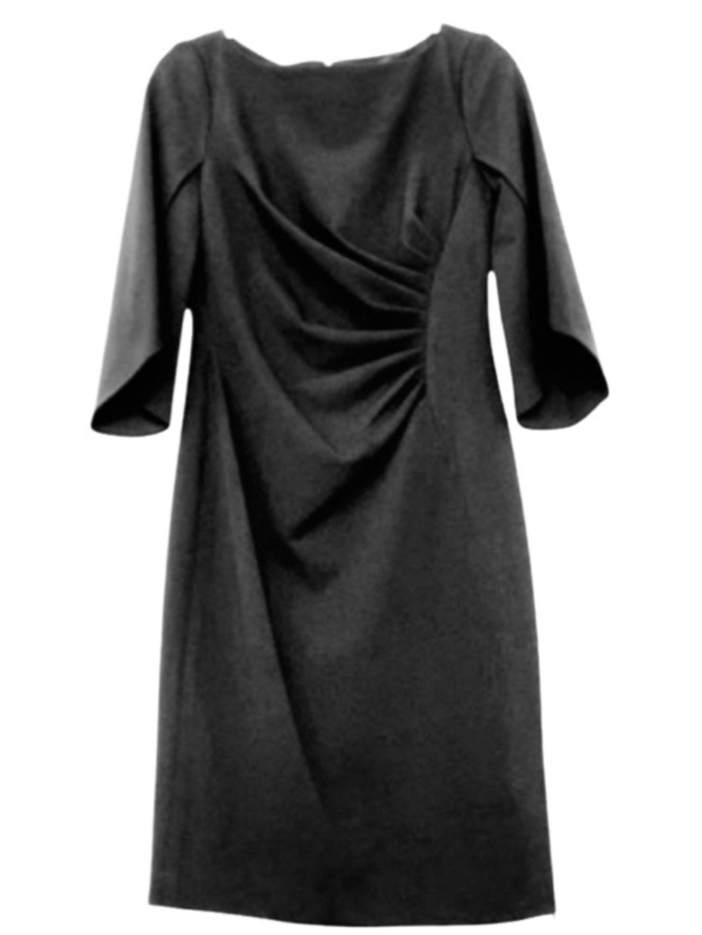 NEW DKNY Split Sleeve Dress Ruched Crepe Sheath Black Black Size 2